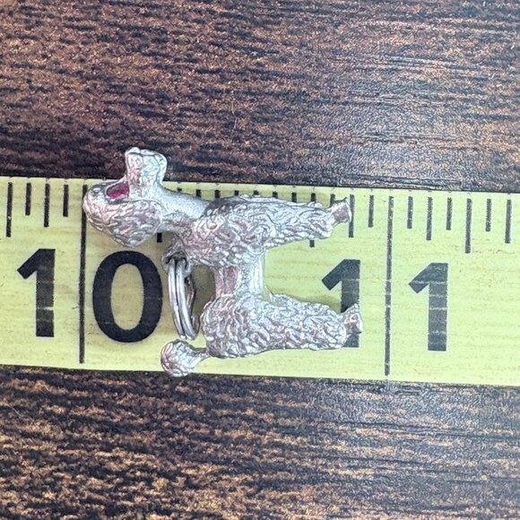 VTG Sterling Silver 925 Poodle Red Eyes Dog Textured Pendant Size 0.75" Length - Picture 9 of 9